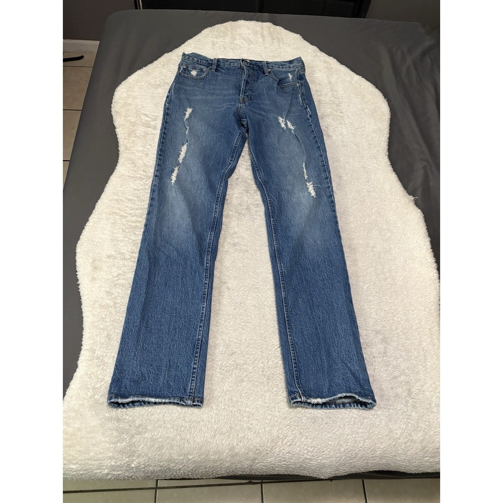 Gap Women's Blue Distressed High Waist‎ Straight Blue Denim Jeans Size 30T